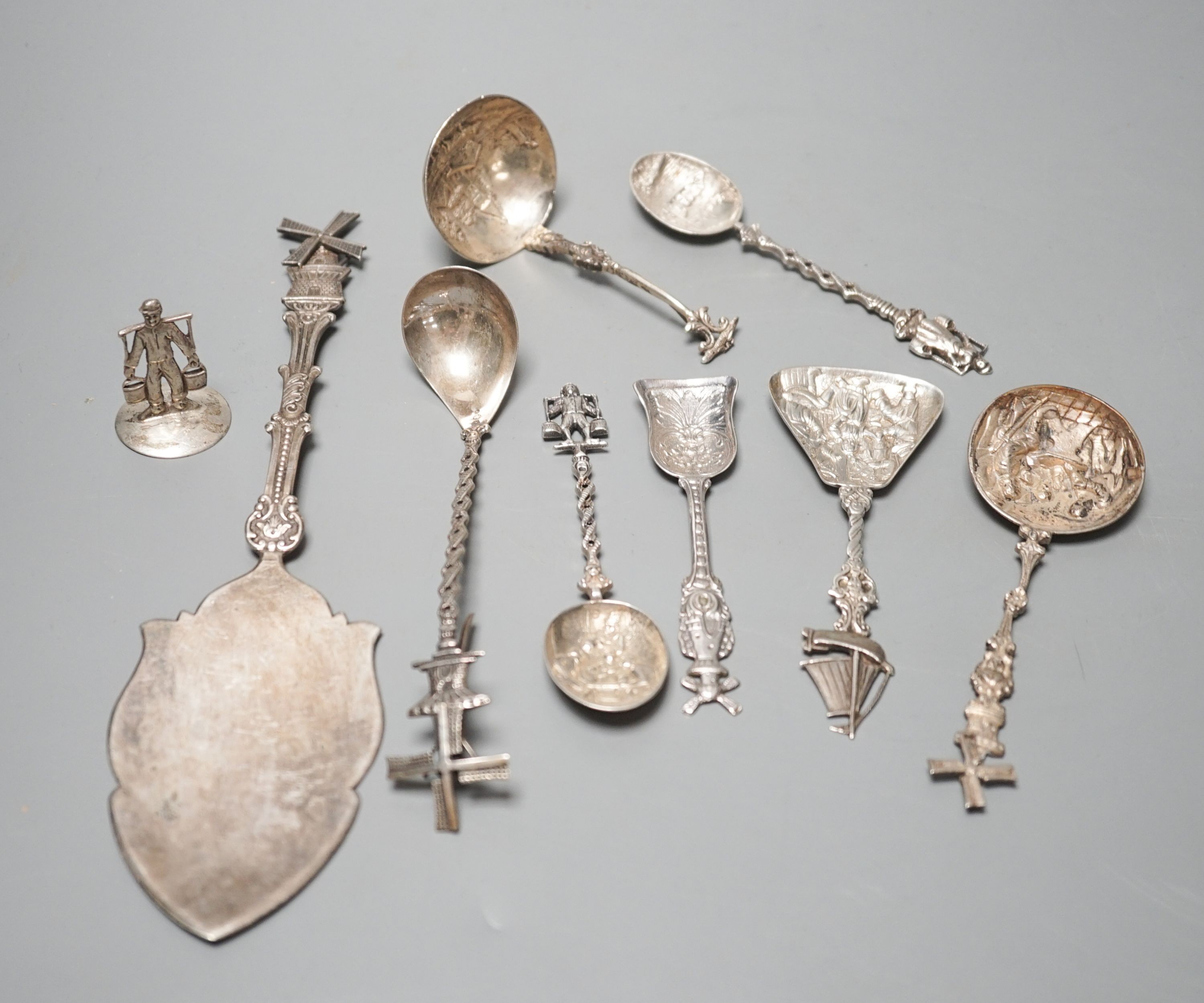 A small group of assorted mainly Dutch white metal spoons.